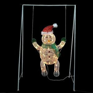 31 in. W x 50 in. H 50-Clear Lights Snowman Baby Metal Mesh