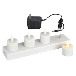 2.25 in. White LED Tealights with Rechargeable Base (Set of 4)