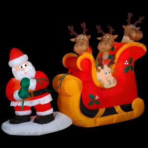 107.48 in. W x 36.22 in. D x 81.5 in. H Inflatable Santa Pulling A Sleigh Scene