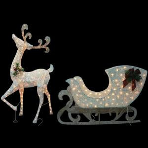 5 ft. Thin PVC Lighted Reindeer with Sleigh