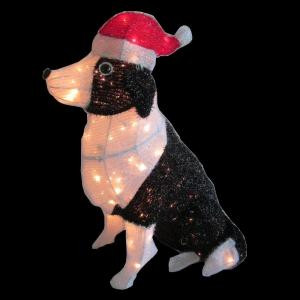 30 in. 150-Light Tinsel Dog with Santa Hat