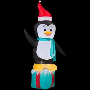 43.7 in. L x 25.59 in. W x 83.86 in. H Inflatable Penguin with Gift Box