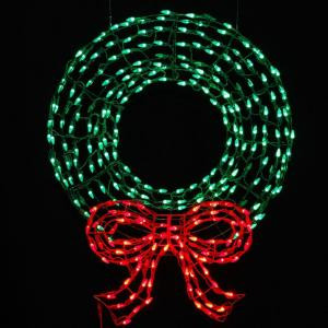 36 in. LED Outdoor Wreath with Bow Sculpture and 280 C5 Twinkling Green and Red Lights