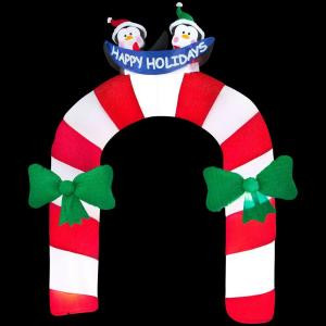 102.36 in. W x 23.62 in. D x 125.98 in. H Inflatable Archway Mixed Media Candy Cane with Penguin