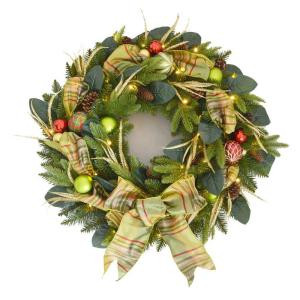 30 in. Pre-Lit Artificial Wreath with Smooth Taffeta Ribbon