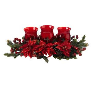 30 in. Poinsettia and Berry Triple Candleabrum