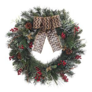30 in. Pine Artificial Wreath with Chevron Burlap Bow