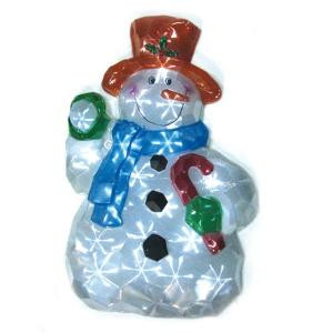 25 in. Battery Operated Icy Pure White Twinkling LED Snowman with Red Hat Lawn Silhouette