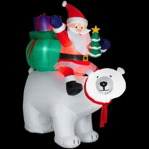 6 ft. Airblown Lighted Large Santa Sitting on Polar Bear Scene