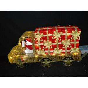 24 in. 59-Light Gold Metal Truck with Snowman in the Driver's Seat