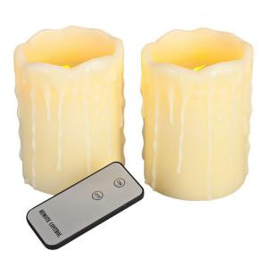 Wax Drip Vanilla-Scented LED Candles with Remote (Set of 2)