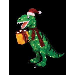 42 in. Animated Tinsel Dinosaur with Present