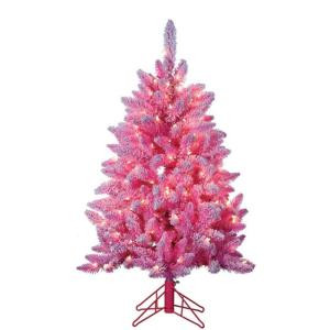 4 ft. Pre-Lit Lightly Flocked Pink Keystone Pine Artificial Christmas Tree