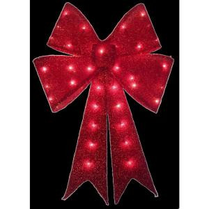 24 in. Lighted Red Tinsel Bow