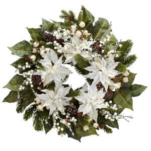 24.0 in. H White Snowwhite Poinsettia Wreath