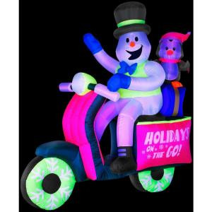 65 in. W x 32 in. D x 66 in. H Inflatable Neon Snowman on Scooter