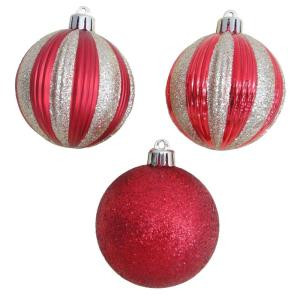 2.7 in. Red and Gold Striped Shatter-Resistant Ornaments (12-Piece)