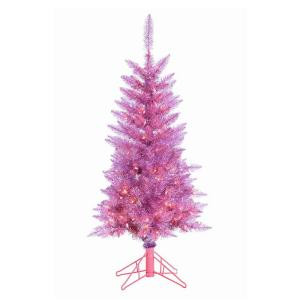 4 ft. Pre-Lit Hot Pink Tiffany Tinsel Artificial Christmas Tree