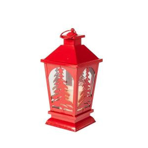 12 in. Red Metal Outdoor LED Lantern