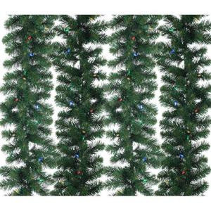 9 ft. x 12 in. Pre-Lit Mountain Spruce Garland Set with Battery Operated Multi-Color LED Lights and Timer (4-Piece)