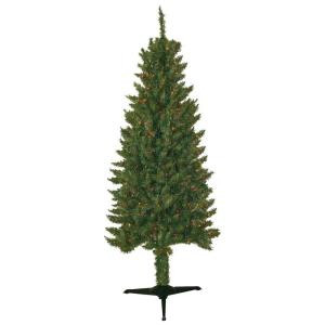 6 ft. Pre-Lit Slender Artificial Spruce Christmas Tree with Multi-color Lights