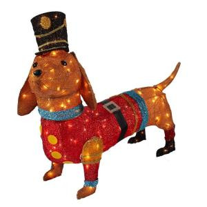 40 in. 150-Light Tinsel Lighted Dachshund in Soldier Uniform