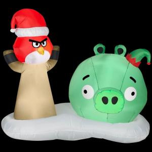 5 ft. Airblown Lighted Red Bird and Green Pig Scene