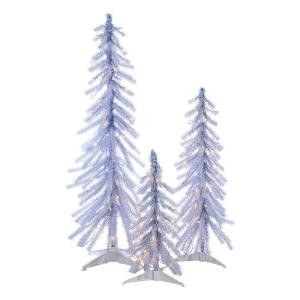 2 ft., 3 ft. and 4 ft. Pre-Lit White and Silver Tinsel Alpine Artificial Christmas Tree (3-Piece)