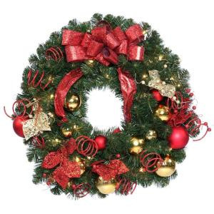 Decorative Collection 30 in. Home Spun Artificial Wreath with 50 Clear Lights and Decorations