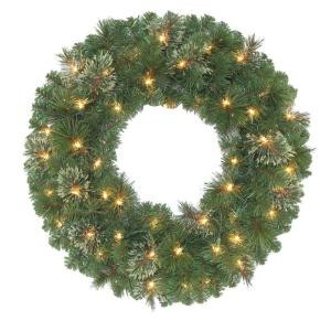 24 in. LED Battery-Operated Wesley Artificial Spruce Wreath with Clear Lights