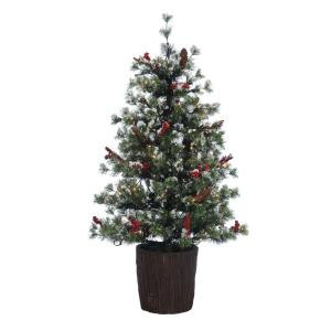 4 ft. Pre-Lit Columbus Artificial Christmas Spruce with Ice Crystals, Pinecones and Red Berries