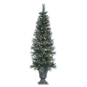 6 ft. Pre-Lit Potted Hard Needle Shimmering Arctic Artificial Christmas Pine