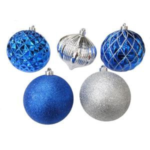 6 in. Blue and Silver Assorted Shatter-Resistant Ornaments (5-Piece)