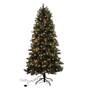 7.5 ft. Pre-Lit LED Twinkle Blue Spruce Slim Artificial Christmas Tree with 4 Light Functions
