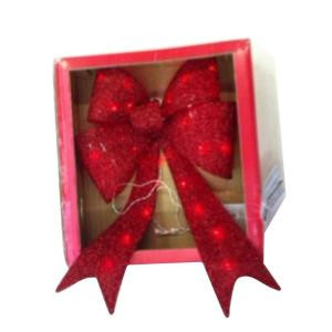 24 in. Red Battery Operated Tinsel Lighted Bow