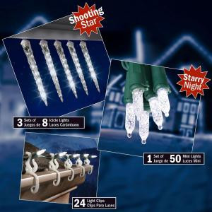 White Shooting Star and Starry Night LED Starter Kit with gutter clips