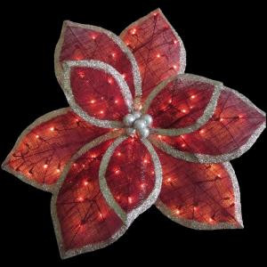 36 in. 100-Light Red Burlap Poinsettia