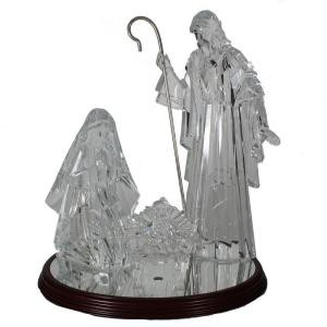 15.25 in. Clear Acrylic Holy Family On Wooden Base with Light (Set of 4 Pieces without Battery)