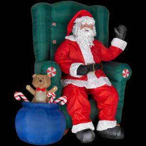 5 ft. Inflatable Realistic Animated Santa in High Back Chair with Teddy