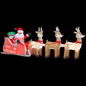 16 ft. Colossal Inflatable Lighted Santa in Sleigh with Reindeers