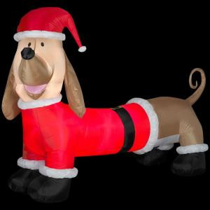 77.95 in. W x 25.2 in. D x 48.03 in. H Inflatable Dachshund with Santa Outfit