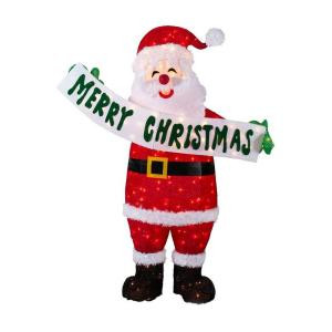 60 in. Tinsel Lighted Santa with Sign