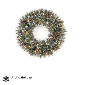 30 in. Pre-Lit Sparkling Pine Artificial Wreath with Clear Lights