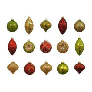 Red-Gold-Green Assorted Glass Ornament (15-Count)