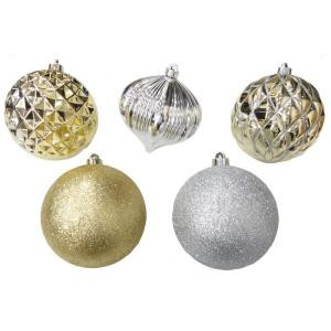 6 in. Gold and Silver Assorted Shatter-Resistant Ornaments (5-Piece)