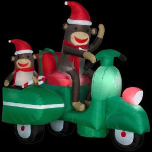 5 ft. Airblown Lighted Large Sock Monkeys in Scooter Scene