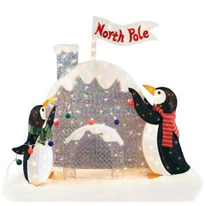 48 in. Tinsel and Acrylic Lighted Penguins with Igloo