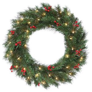 Decorative Collection 30 in. Noble Wreath with 50 Clear Lights