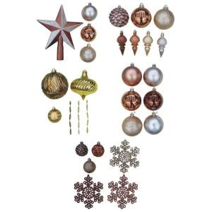 Merry Metallic Assorted Christmas Ornaments with Tree Topper (100-Pack)