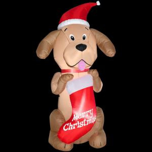 6 1/2 ft. Airblown Inflatable Lighted Golden Retriever with Stocking